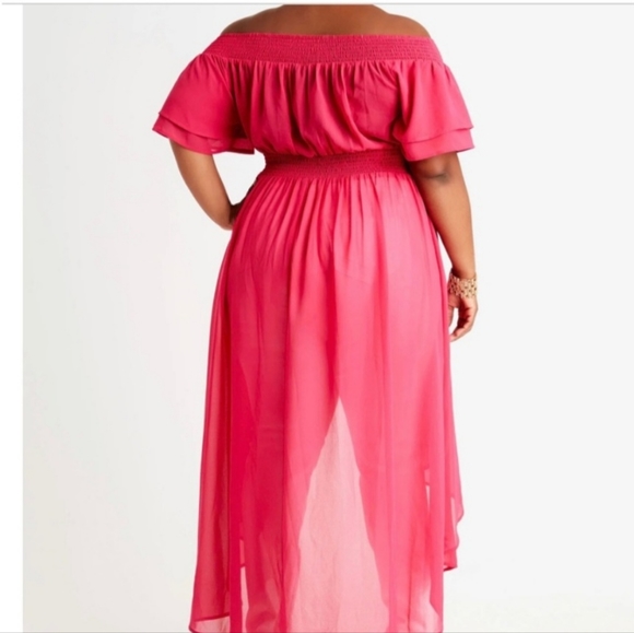 ASHLEY STEWART high  low  Watercolor Duster Shirt Dress Off Shoulder  26-28 - Picture 3 of 3